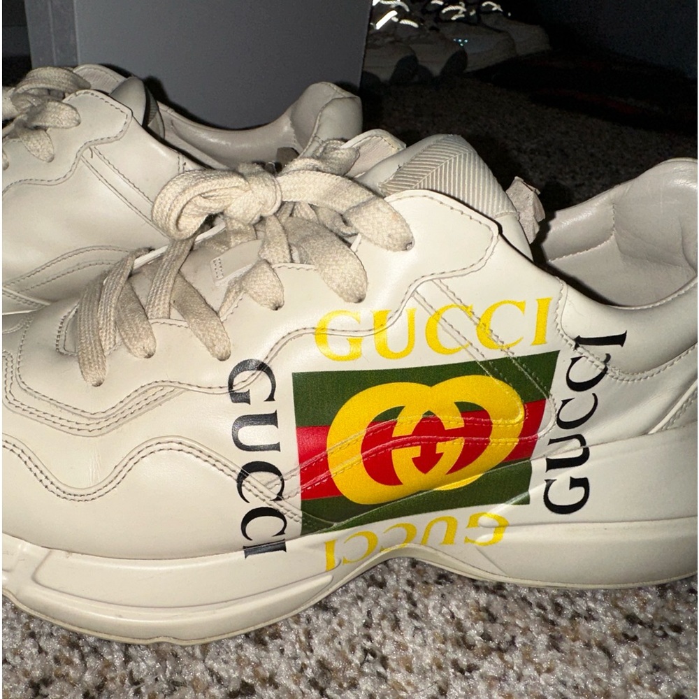 GUCCI Men's Rhyton w/ Logo Leather Sneaker Size 10,5 472990 44 03D